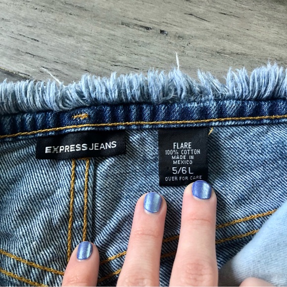 Vintage Y2K Express Ultra Low Rise Frayed Flare Leg Jeans - Picture 7 of 10